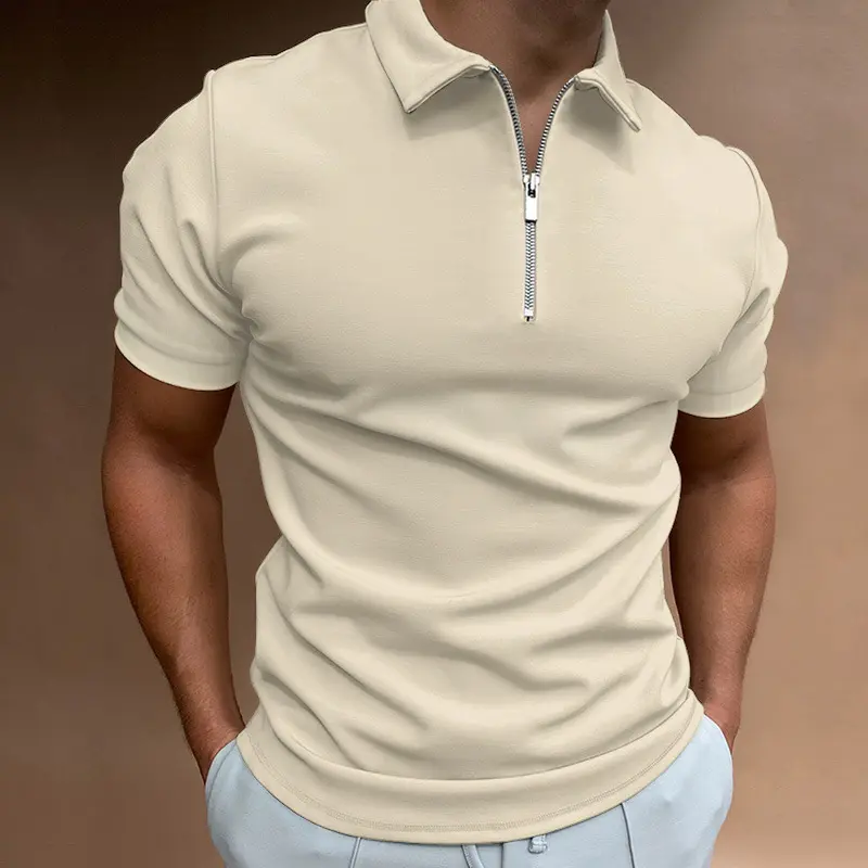 New Jersey Polyester mélangé Polo Tech Zip Patket Coton Logo personnalisé Chemises décontractées pour hommes