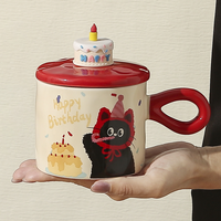 Mug en céramique avec chat de dessin animé mignon, couleur et logo personnalisés, capacité de 301 à 400 ml, boîte cadeau de grande valeur, souvenir, cadeau d'anniversaire, tasse à petit-déjeuner