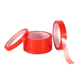 Oplosmiddel Acryl Zelfklevende Dubbelzijdige Pet Tape D/S Huisdier Tape Met Gele Glassine Papier Voering/Rode Pp Film Voering