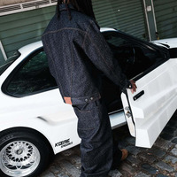Ensemble deux pièces streetwear pour homme : veste et pantalon en jean surdimensionné et épais, avec broderie personnalisée par un fabricant de denim