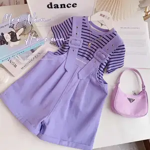 Wholesale Teens Clothing For Girls 2023 Casual One Shoulder Versatile Clothes Outfits Strap T-shirt Suspender Shorts Set