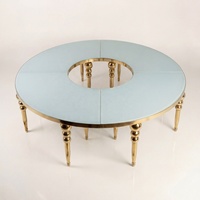 Table de salle à manger de luxe en acier inoxydable, design serpentin demi-circulaire pour hôtel, événements et mariages