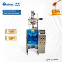 Machine d'emballage automatique mini VFFS pour liquides avec étiqueteuse et pompe à liquide pour lait, miel, yaourt