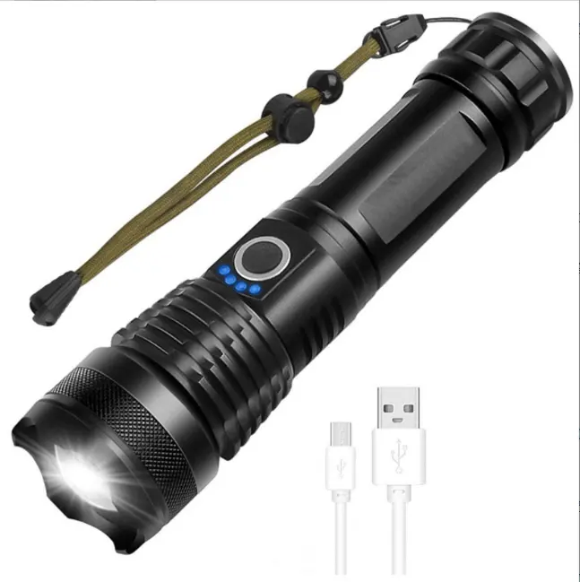 Tactical Torch Light Long Range Waterproof Flashlight LED 50 Rechargeable Battery IP67 18650 Li-ion Battery Aluminum Alloy 1000