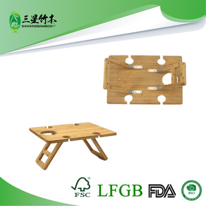 <b>Bamboo</b> and wood folding leg 5-hole wine picnic tray, cocktail tray, <b>bamboo</b> outdoor portable mini picnic <b>table</b> - Product Image 4