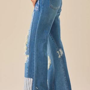 Jean rétro pour femme, style tendance, avec ourlet personnalisé en denim, coupe large, respirant, taille haute – Vente chaude - Product Image 2