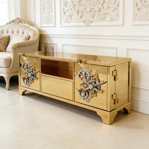 Mueble <span class=keywords><strong>de</strong></span> TV <span class=keywords><strong>de</strong></span> Lujo Contemporáneo con Mecanismo Escultural y Almacenamiento Mixto para Sala <span class=keywords><strong>de</strong></span> Estar Urbana Moderna - Product Image 1