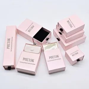 Custom Luxury Pink Cardboard Sliding Earring Necklace Ring Paper Jewelry Gift Box Packaging With Logo For Jewellery