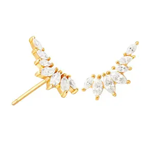 Gemnel Statement Look Wing Stud Vergulde Marquise Cz 925 Sterling Zilveren Western Oorbel