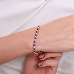 Bracelet pour femme en argent avec rubis cultivés en laboratoire, style tennis, fait main, pour la joaillerie - Product Image 4