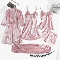 Luxury Satin Bathrobe Set for Women Soft Ladies Sleepwear Elastic Waist Breathable Night Dresses Front Solid Robe Supplies