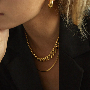 Tıknaz Miami küba gem zinciri zinciri 18k altın kaplama paslanmaz çelik bağlantı zinciri kolye erkekler kadınlar için - Product Image 3