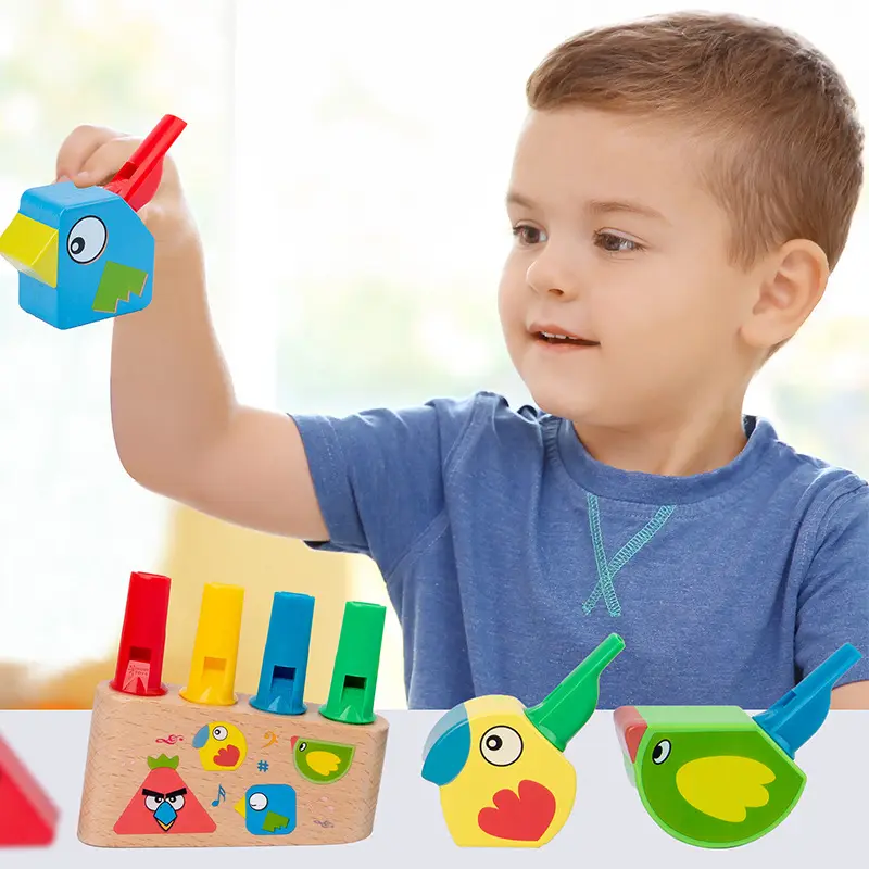 Cartoon Vogels Baby Muzikaal Speelgoed Vroege Educatief Multi-color Houten Fluit Fluitje Speelgoed