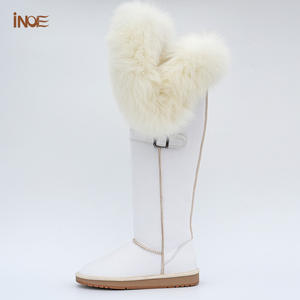 Stivali Invernali da Donna Impermeabili Antiscivolo Sopra il Ginocchio Lunghi con Coda di Volpe Bianca in Pelliccia e Pelle Bovina Spaccata Finta Lana Peluche - Product Image 2