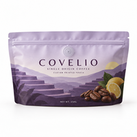 Sachet d'emballage personnalisé pour grains de café avec valve et fermeture éclair, pochette verticale haute barrière pour café d'origine unique, marque privée