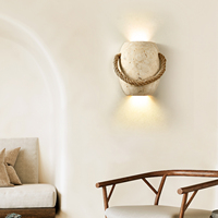 Lampu Dinding Batu Travertin Alami Bergaya Midcentury dengan Tali Rami, Vas Wabi Sabi, Cahaya Hangat untuk Kamar Tidur dan Ruang Tamu, CRI 95