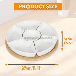 Plateau et plateaux de service rotatifs pour collations Ensemble de service divisé en céramique Plats de service amovibles pour frites et trempette - Product Image 5