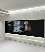 Lemari Dinding TV Modern, Lampu LED Strip & Penyimpanan Tersembunyi Multifungsi, Ukuran Kustom OEM untuk Proyek Dekorasi Rumah