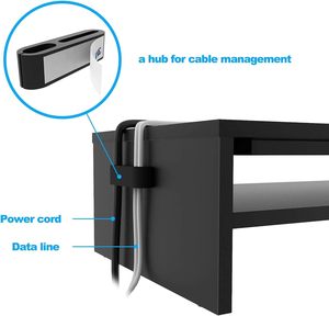 Support d'écran d'ordinateur ergonomique en bois à double couche avec fonction de rangement, pliable pour bureaux et organiseurs de tiroirs de bureau - Product Image 3