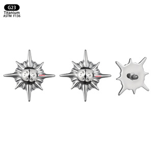 <b>Titanium</b> Eight Pointed Star Earrings 7.8mm Internal Thread Lip <b>Studs</b> Ear Cartilage Jewelry Body Piercing Replacement Head - Product Image 5