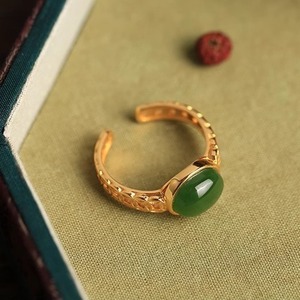 Simulated Hetian Jade Ring Gold Plated Cabochon Adjustable Unisex Jewelry Gift - Product Image 5