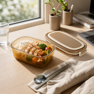Boîte à lunch <span class=keywords><strong>en</strong></span> verre portable 950 ml, conteneur de stockage alimentaire ovale à double couche avec poignée pour l'école - Product Image 2