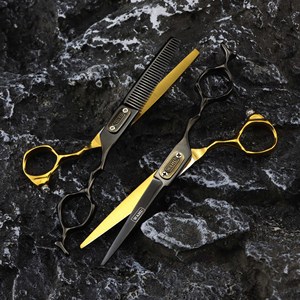 Forbici da Sfoltimento Walther Stile Tedesco Nero e Oro da 6.0 Pollici per Parrucchieri e Barbieri - Product Image 2