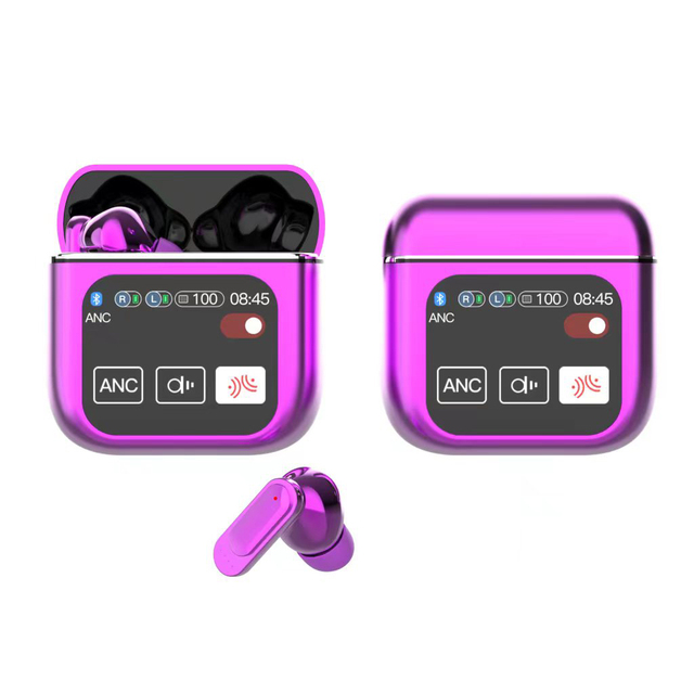 ANC Smart Touch LED Screen TWS Earbuds In-Ear Earphones with Microphones Purple-Waterproof Factory Price