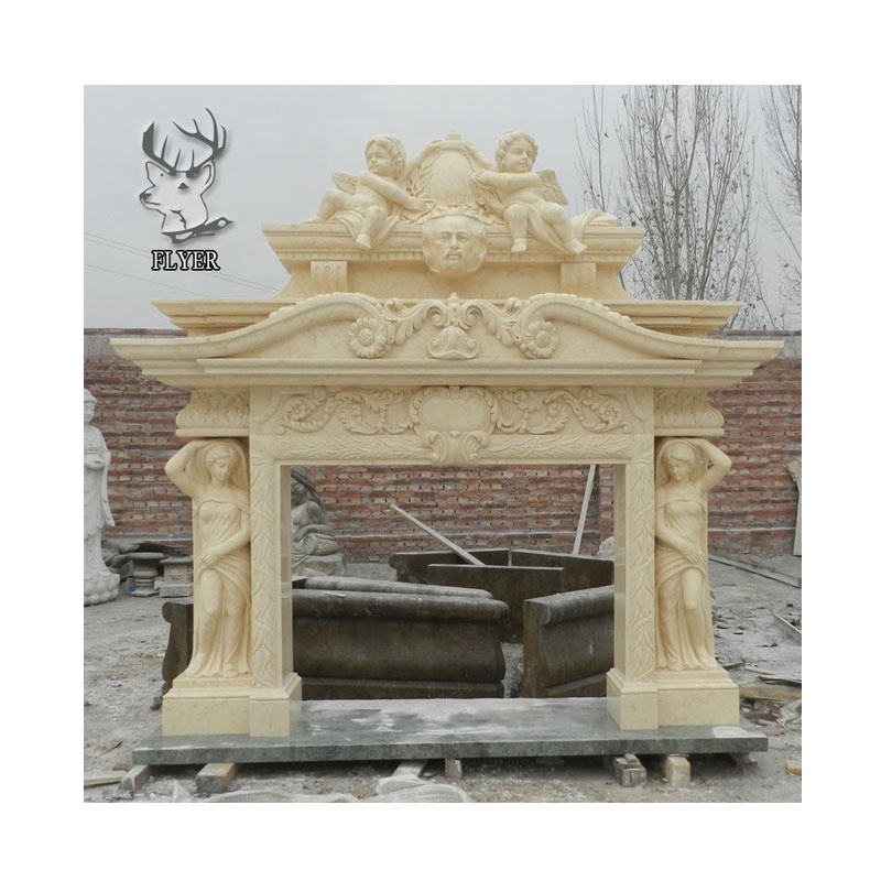 Домашняя Роскошная каменная Художественная Скульптура, Натуральный Бежевый Мрамор Fireplance, каминная обивка с фигурными статуями