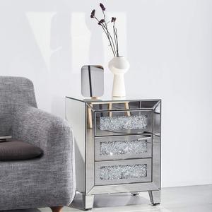 Coolbang Silver Mirror Crushed Diamond Nightstand <strong>Bedside</strong> With 3 Drawer <strong>Mirrored</strong> Bed Side Table Modern - Product Image 3