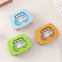 Boîte à lunch en plastique pour enfants, motif dessin animé mignon, compatible micro-ondes, boîte bento pour enfants, contenants à collation pour la maternelle avec cuillère