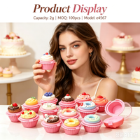 ISMAN 2g Mini étui à baume à lèvres en forme de gâteau, donut, cupcake, avec charnière, rose, festonné, pastel, en plastique, cosmétique, Kawaii, dessert, vide, vente en gros