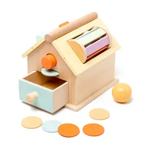Montessori ลูกบอลหมุนสีรุ้งสำหรับเด็ก, ของเล่นแบบหยอดเหรียญกล่องคงทนของเล่นบ้านไม้สำหรับเด็ก