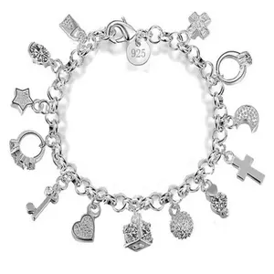 Bracelet European and American Silver Fashion Thirteen Pendant Bracelet Women's Multi-Element Jewelry Simple Style Bracelet