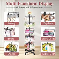 Présentoir rotatif en métal à 5 niveaux pour le commerce de détail, avec paniers en fil métallique et roulettes, support pivotant durable pour chouchous, chaussettes et bijoux