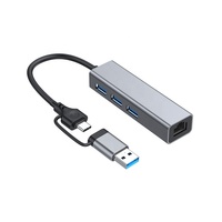 Venta al por mayor de fábrica 2 en 1 USB3.0/USB C a USB3.0 + adaptador Ethernet RJ45 a USB C/tipo C tarjeta de red Gigabit Hub USB