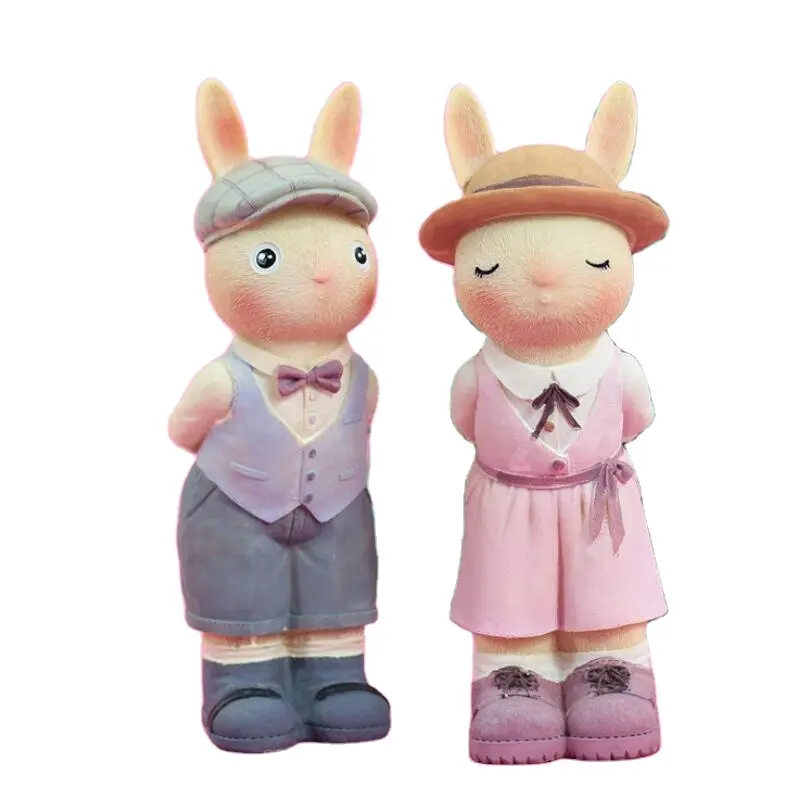 Novelty Modern Crafts Tabletop Resin Rabbit Couple Decoration Table Marriage