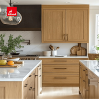 Meuble de cuisine en contreplaqué mélaminé style bois grainé moderne Alland, design luxueux, facile à assembler