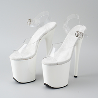 Chaussures de pole dance à talon aiguille de 20 cm, en PVC, à bride de cheville, bout ouvert, avec boucle simple, pour l'été, modèle tendance