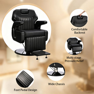 Fauteuil <span class=keywords><strong>de</strong></span> <span class=keywords><strong>Barbier</strong></span> Moderne Noir <span class=keywords><strong>de</strong></span> Luxe, Hydraulique et Inclinable, Robuste, Professionnel, pour Salon <span class=keywords><strong>de</strong></span> Coiffure, Style Rétro - Product Image 2