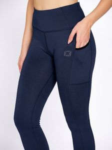 Leggings de sport extensibles en Lycra bleu marine pour femme avec poche pour téléphone, longueur cheville, couleur unie, pour la gym, le fitness et le yoga - Product Image 2