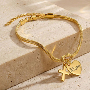 Wholesale 316L Stainless Steel 14k 18k Gold Plated Fashion <b>Bracelets</b> & <b>Bangles</b> Mama Mom Mother Charm <b>Bracelet</b> for Mom Mama - Product Image 2