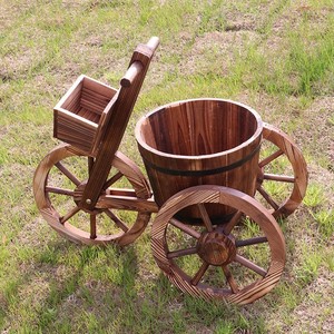 Carbonized Wood Wheel Flower <b>Pots</b> Vintage Garden Planters Outdoor Balcony Solid Wood Flower Boxes For Plants - Product Image 3
