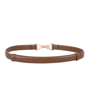 Ceinture Tiyo fine en cuir véritable noir verni avec boucle dorée, style élégant et léger pour jupes et pantalons, longueur 93 cm, été - Product Image 3