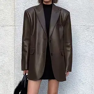 2024 High Quality Motorcycle Leather Coat Blazer Lapel Fashion Women Real Sheepskin Leather Jacket