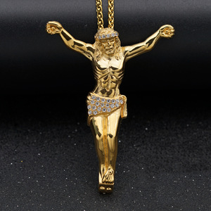 Collana con Ciondolo Hip Hop Gods Saint Jesus, Gioiello Religioso <span class=keywords><strong>Cristiano</strong></span> da Uomo in Acciaio Inossidabile Placcato Platino, Regalo alla Moda - Product Image 1