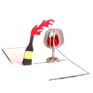Tarjetas de Felicitación 3D Pop up de vino tinto, tarjetas de cumpleaños del Día del Padre, invitación con sobre, papel romántico, corte láser, 6A0631