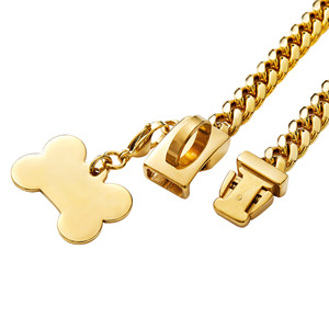 Wholesale 14mm Stainless Steel <b>Dog</b> Necklace 18K Gold Cuban Link <b>Chain</b> Durable Personalized Ribbons Solid Pattern Cuban Collar - Product Image 6