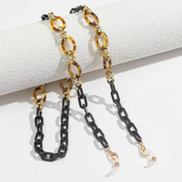 Chaîne de lunettes vintage en acétate motif écaille de tortue avec connecteurs métalliques dorés, cordon de maintien pour lunettes pour femmes et hommes