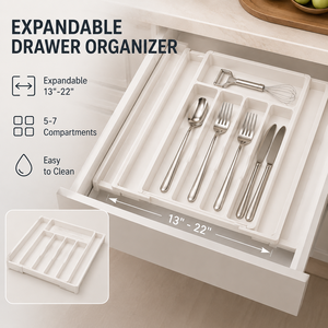 Organizzatore per Cassetti <span class=keywords><strong>da</strong></span> Cucina Senza BPA, Espandibile e Regolabile, Porta Utensili <span class=keywords><strong>in</strong></span> <span class=keywords><strong>Plastica</strong></span> - Product Image 2